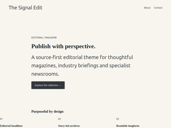 Signal Ledger demo Signal Ledger WordPress Theme
